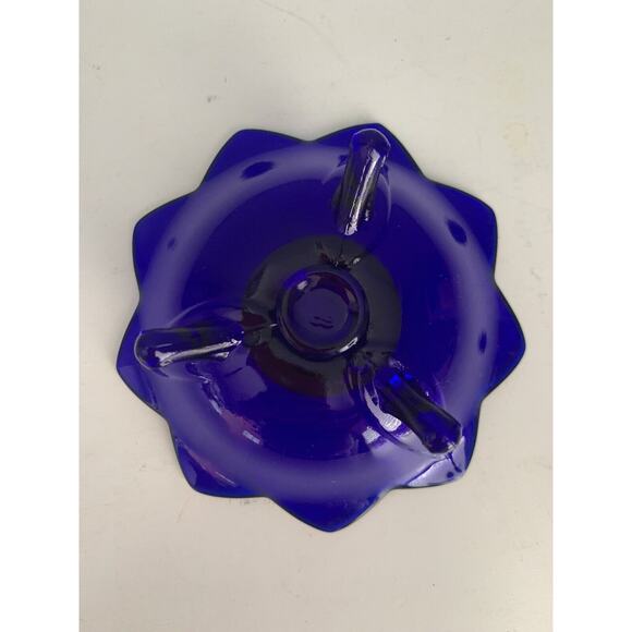 Fenton Cobalt Blue Glass Lotus Candlestick Holder Flower Vintage Home Decor - Picture 5 of 10